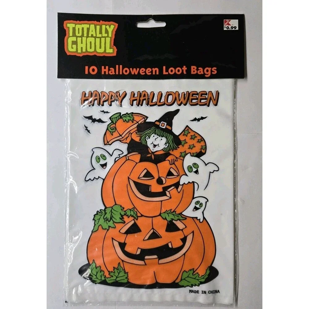 Vintage K-Mart Totally Ghoul Halloween Loot Bags Pack Of 10 (X3) Pumpkins Witch